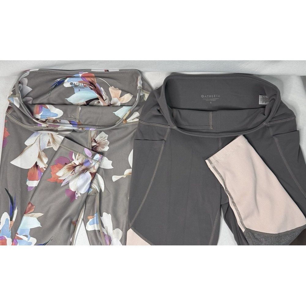 Lot‎ of 2 - Athleta Womens Small Gray & Floral Stretch Leggings 7/8ths